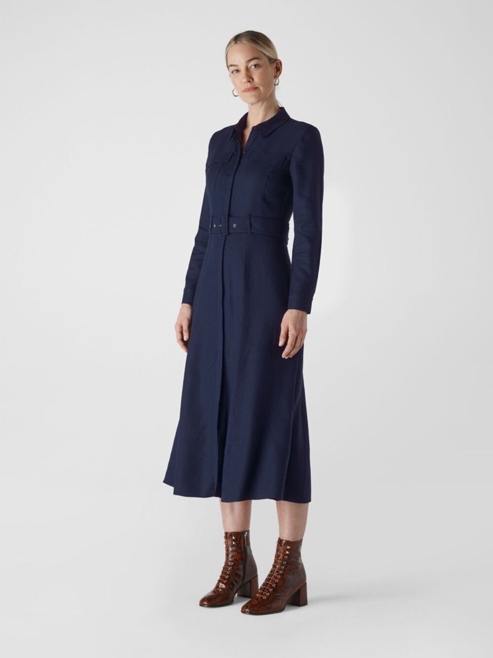 NEW Whistles London Military Shirt Dress Midi Navy Blue Belt Size US 8 NWT